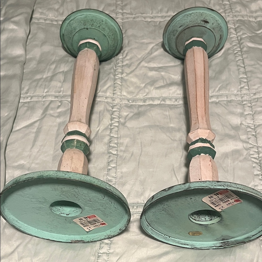 Sundry Mint Green and Cream Candle Holders